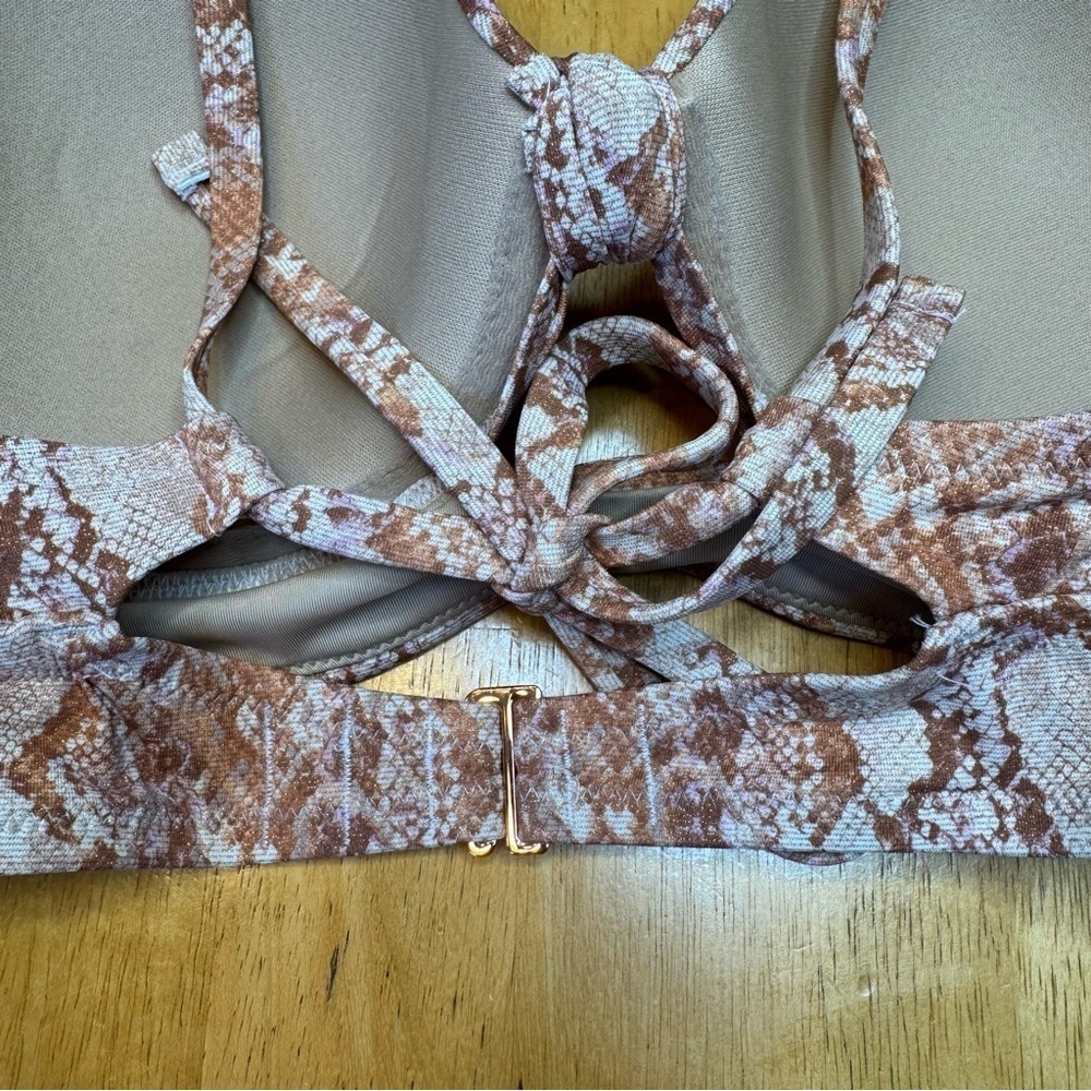 NWT Shade & Shore Shimmery Snake Skin Print Brown and Tan Bikini Set - Picture 11 of 13